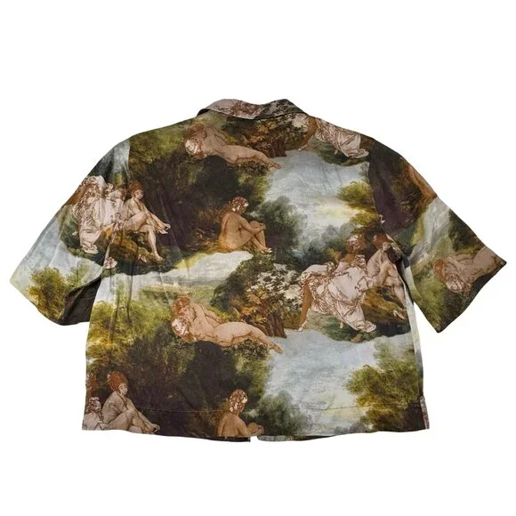 Reformation Silk Shirt Top SZ S Short Sleeve Art Print Oversized Maximalist - Picture 4 of 7